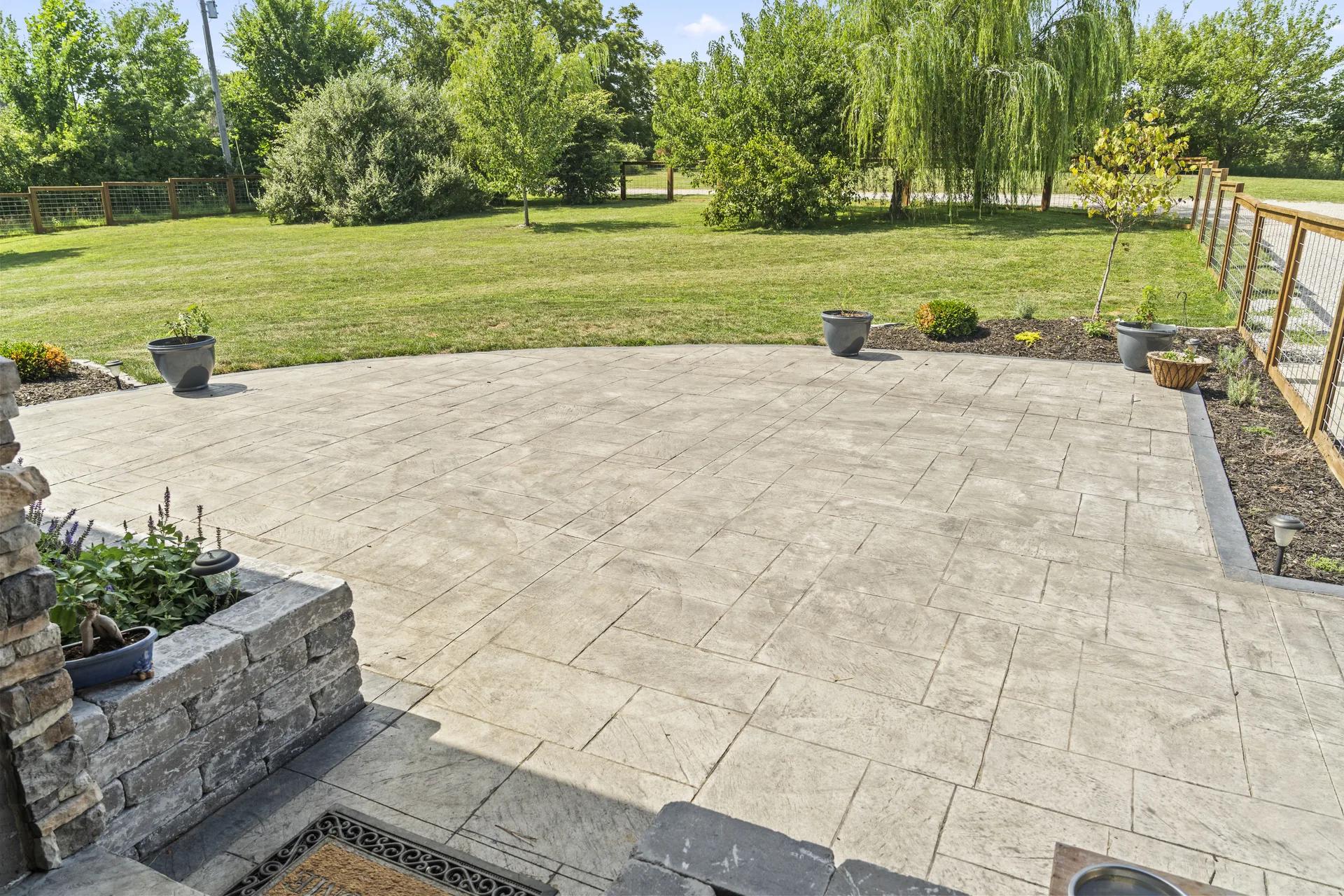 Paver patio viewed from its outer edge