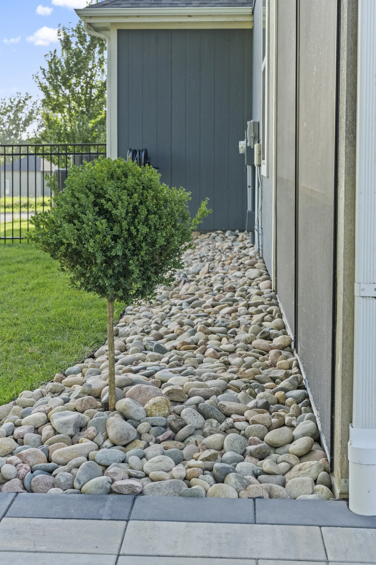 Shrub planting in the narrow side bed