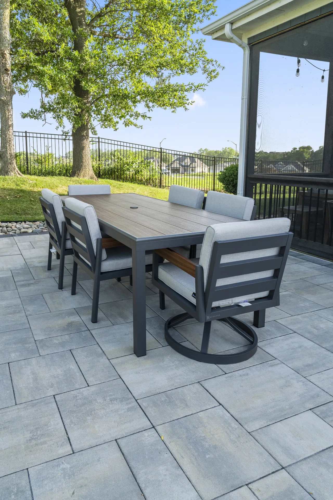 Outdoor dining on the patio near the covered area