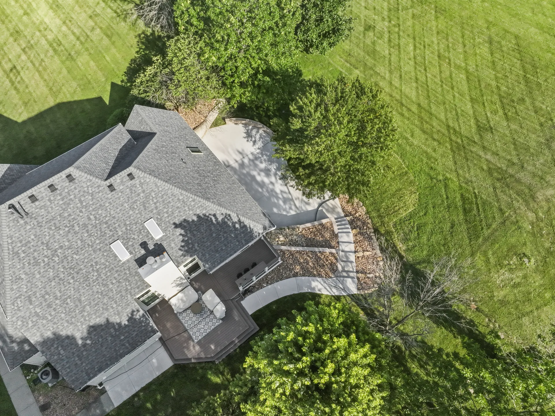 Top-down view of the patio beside the house