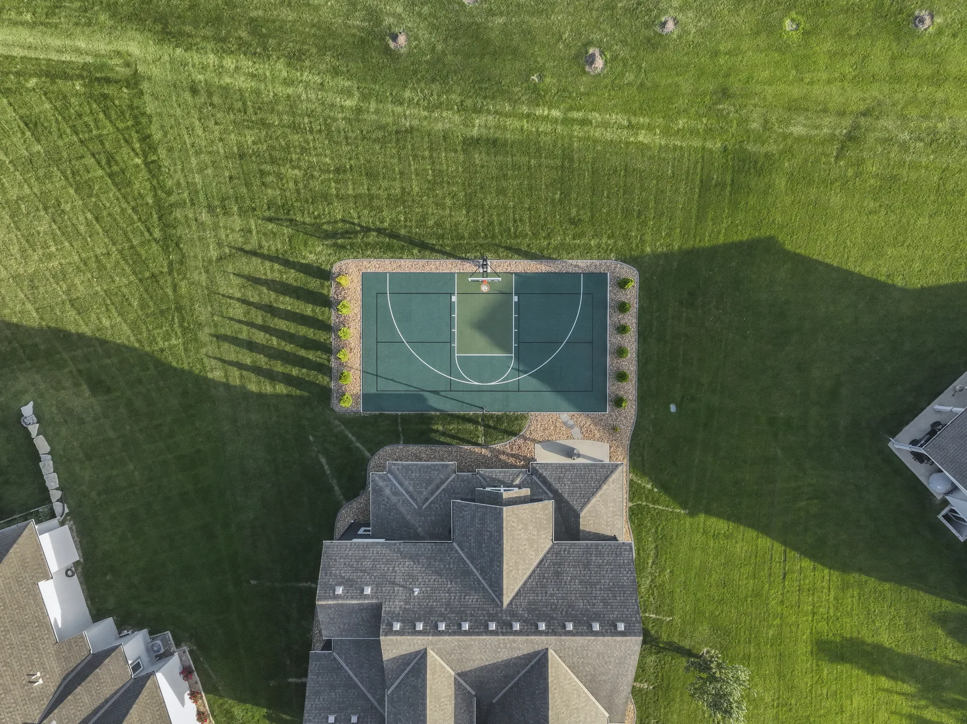 Straight-down view of the backyard sport court