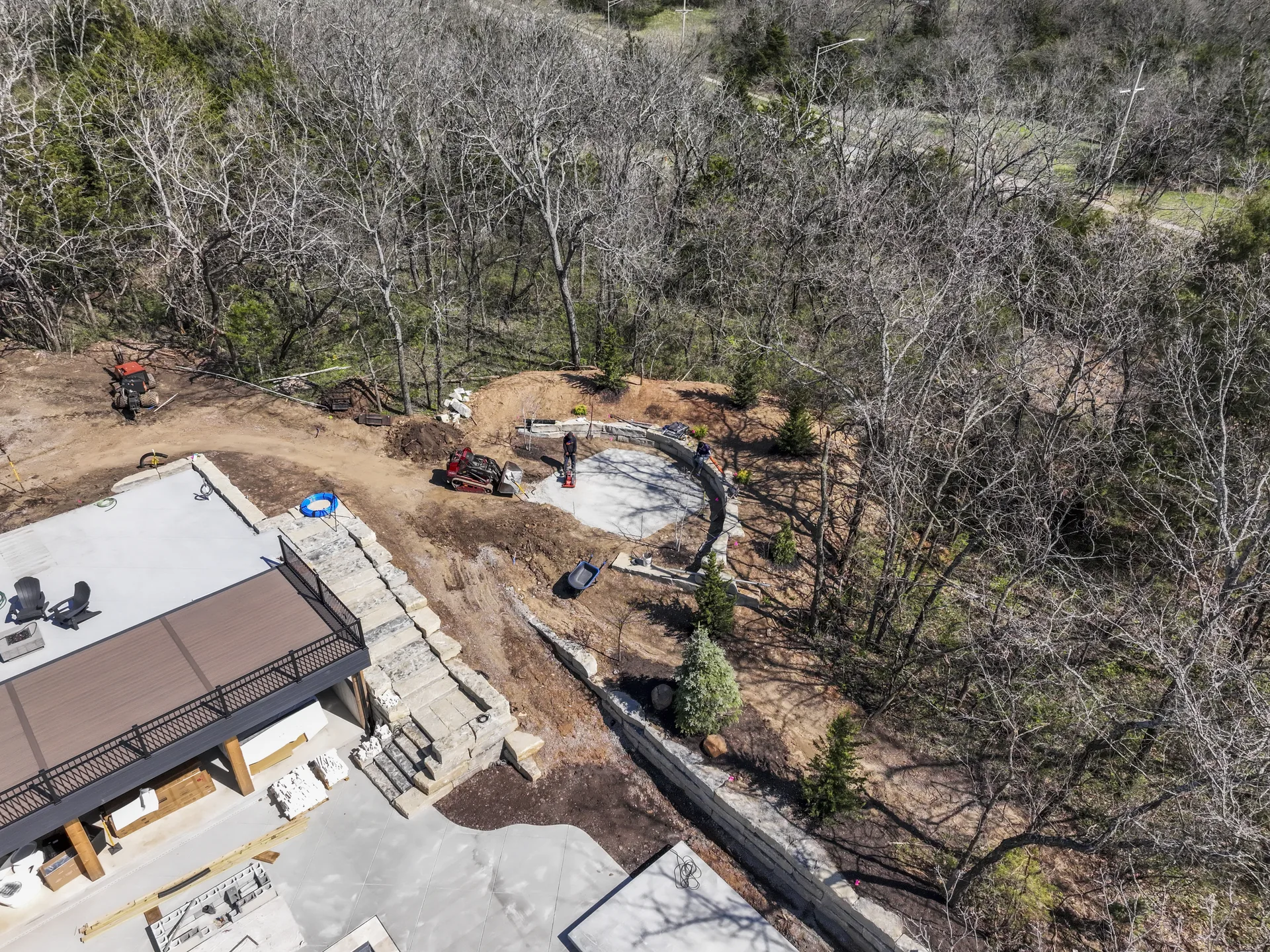 Broad aerial view of the yard during ground work