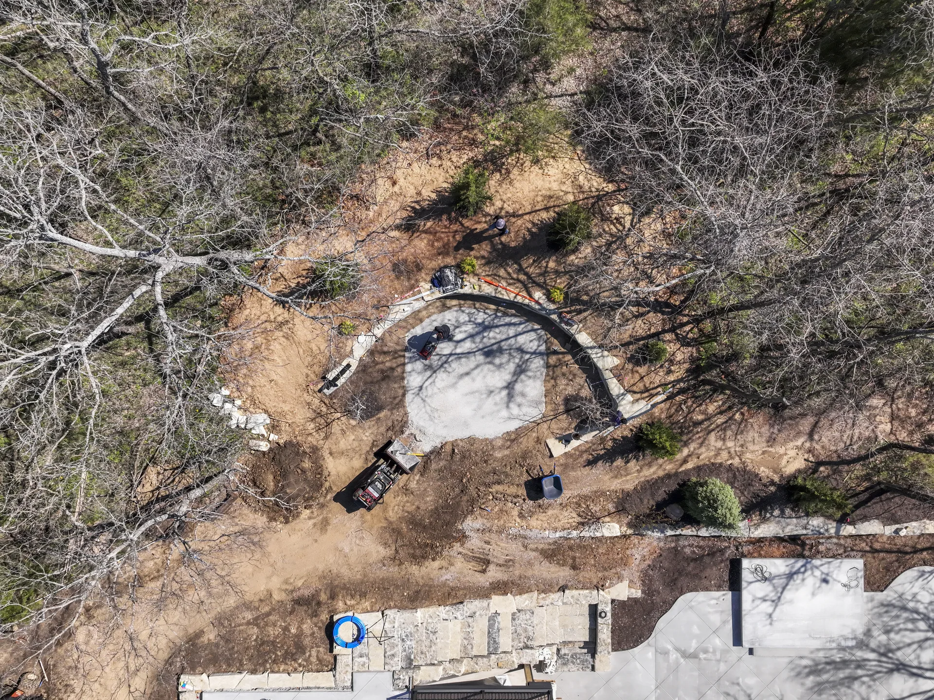 Curving graded area seen from above