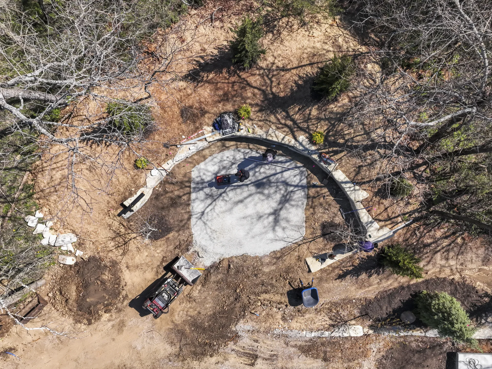 Aerial perspective on the work area near the tree line