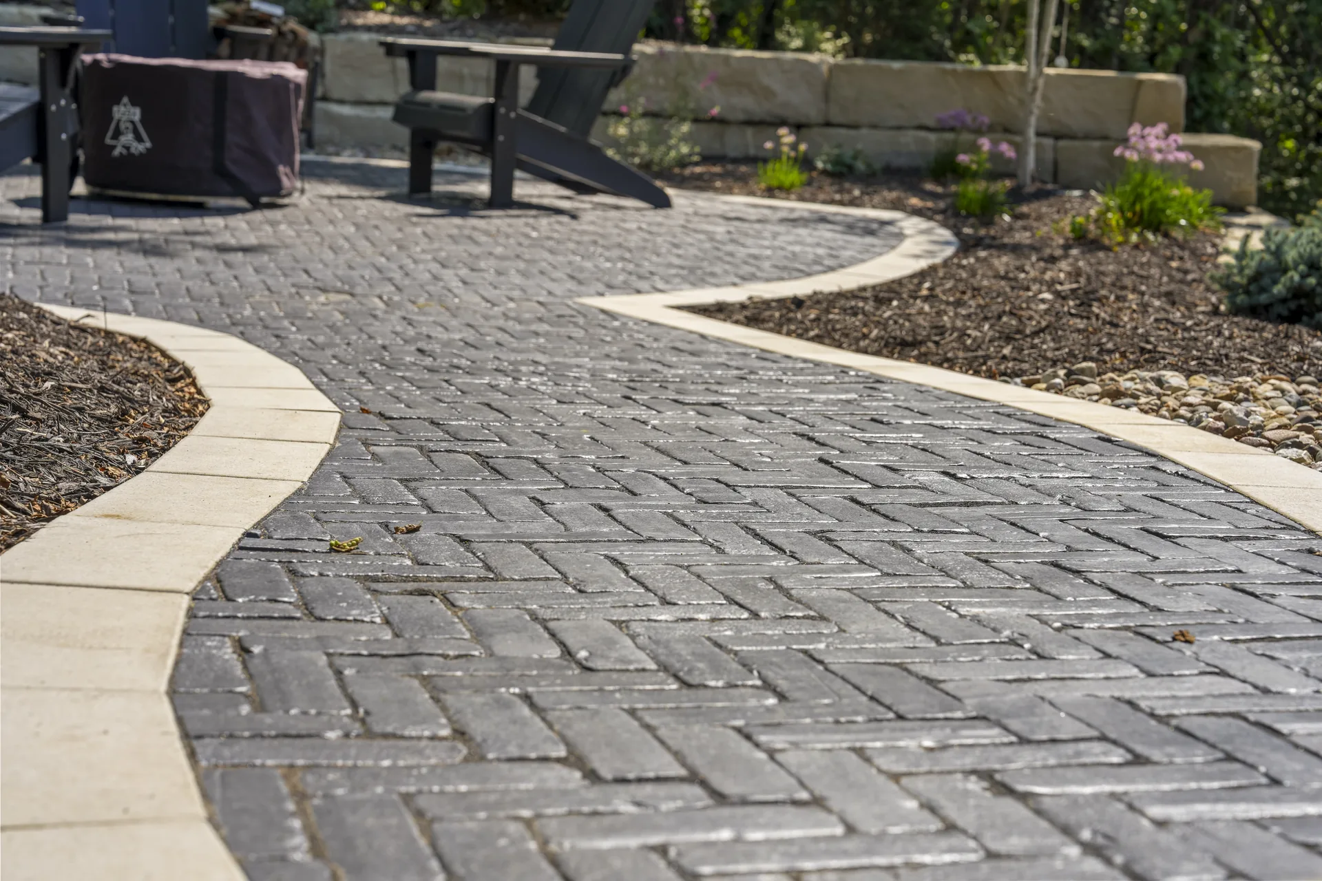 Close view of the paver surface and contrasting edging