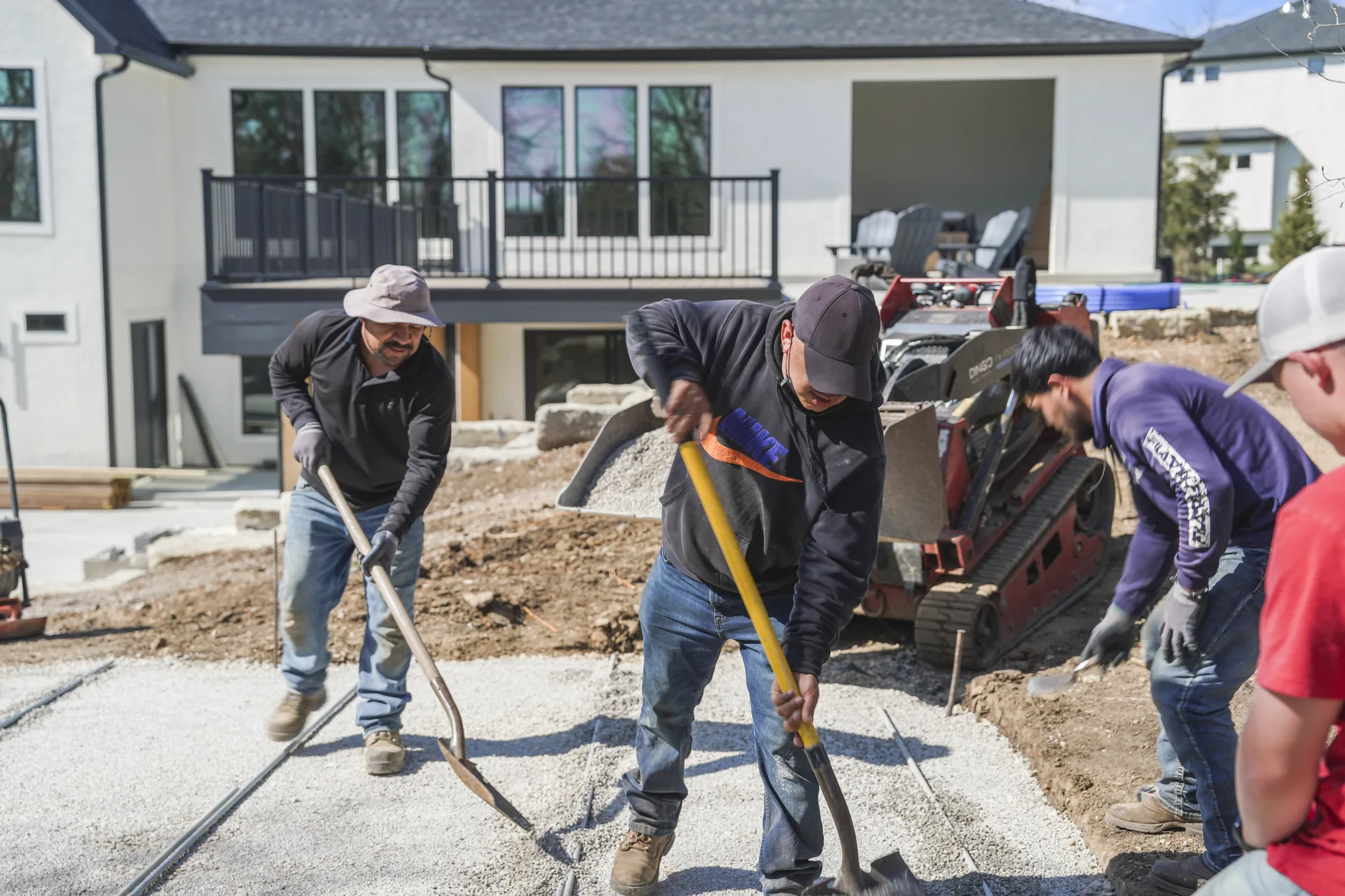 Ground-level view of the active paver installation